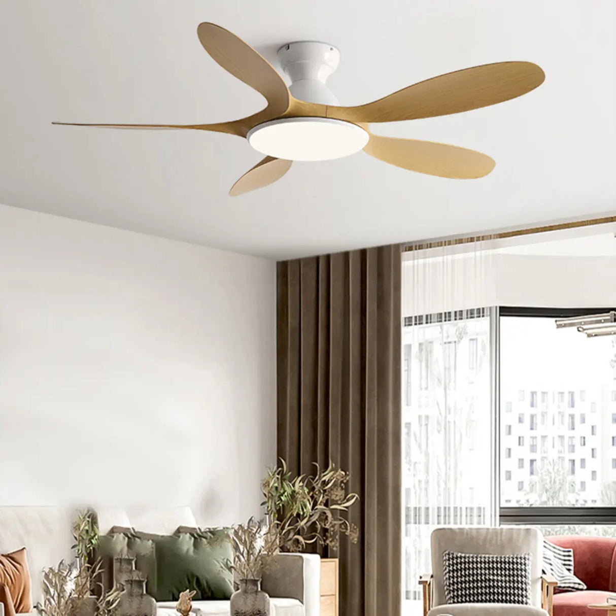 White Metal ABS Blade Living Room Ceiling Fan Light Image - 1