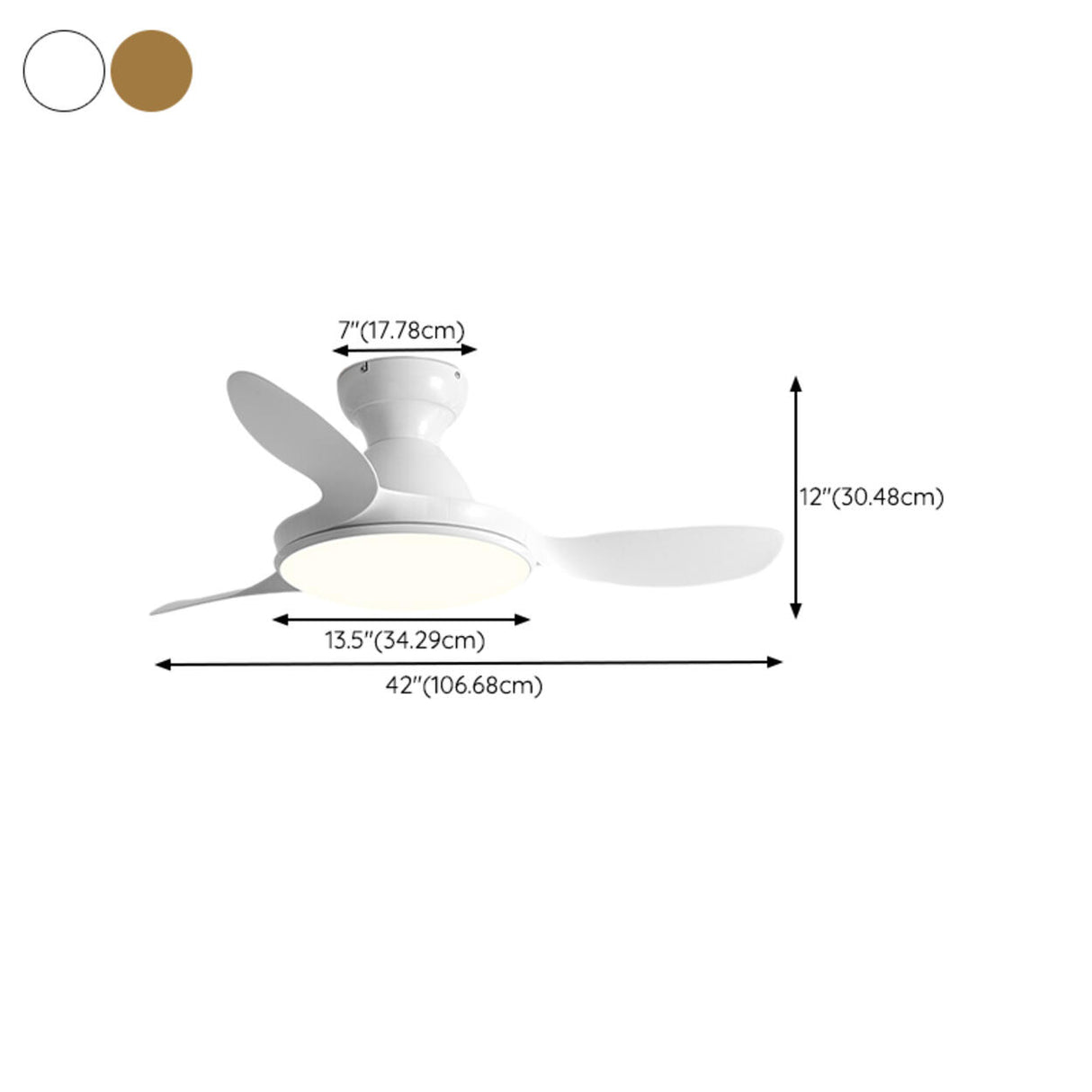 White Metal ABS Blade Living Room Ceiling Fan Light