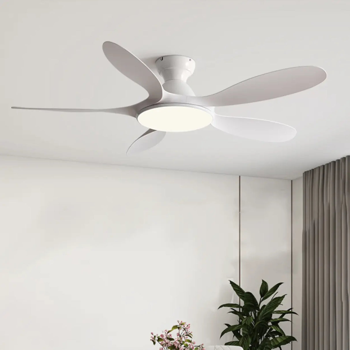 White Metal ABS Blade Living Room Ceiling Fan Light Image - 2