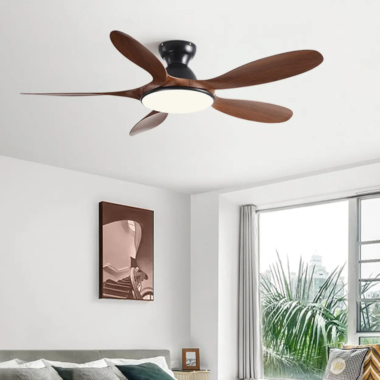 White Metal ABS Blade Living Room Ceiling Fan Light Image - 3