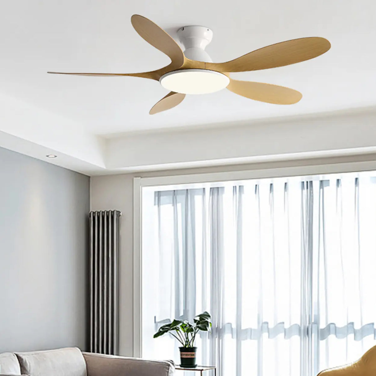 White Metal ABS Blade Living Room Ceiling Fan Light Image - 4