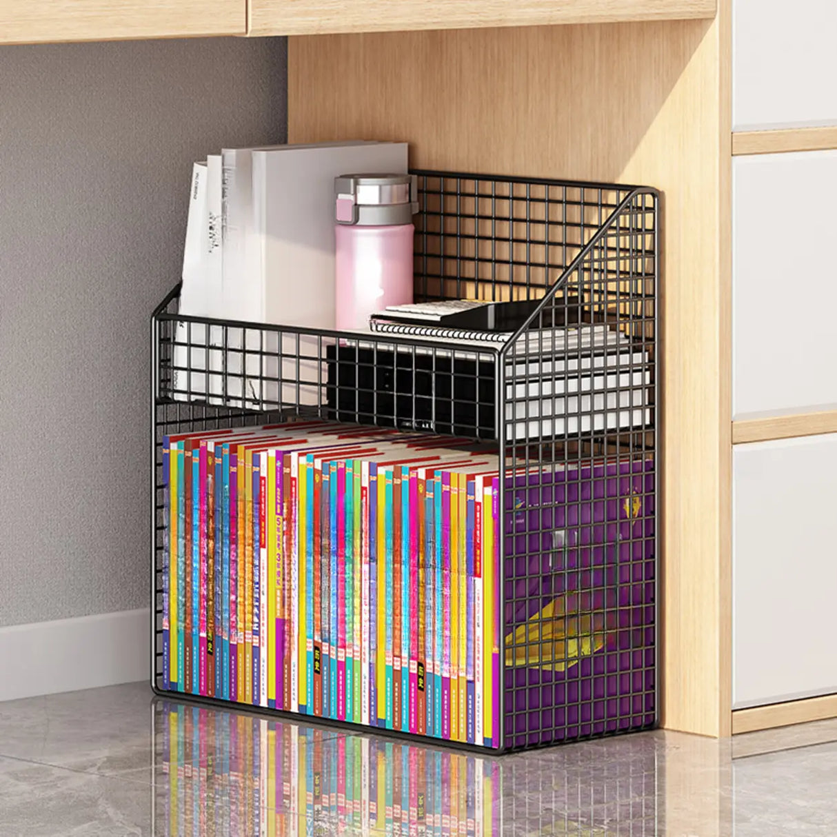 White Metal Storage Mesh Book Cart with Wheels Image - 10