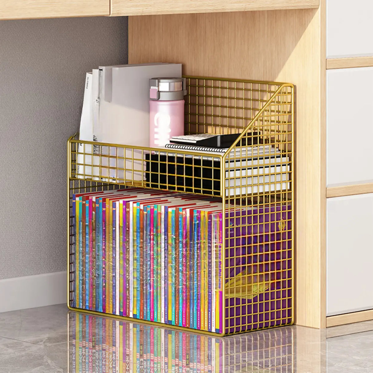 White Metal Storage Mesh Book Cart with Wheels Image - 12