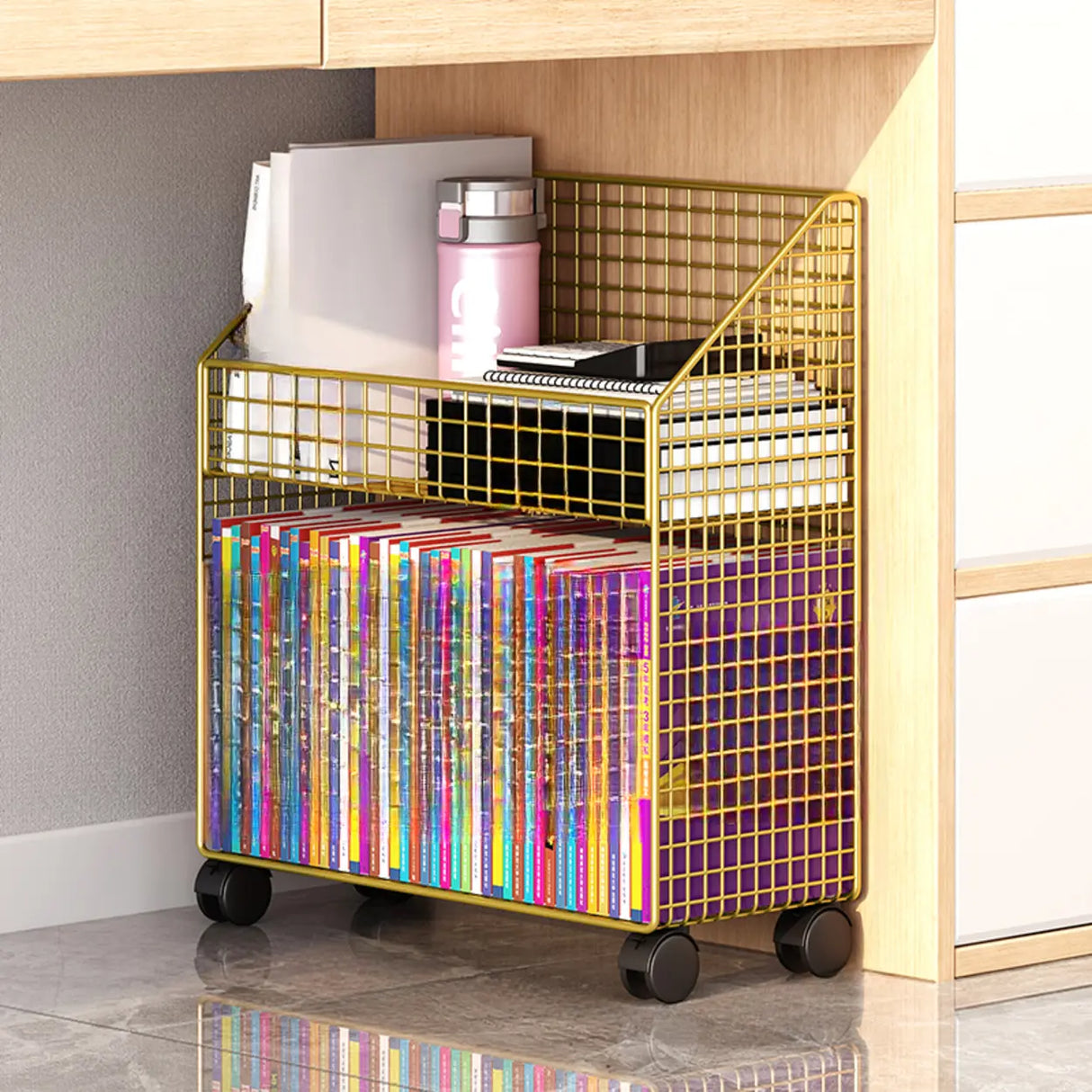 White Metal Storage Mesh Book Cart with Wheels Image - 15