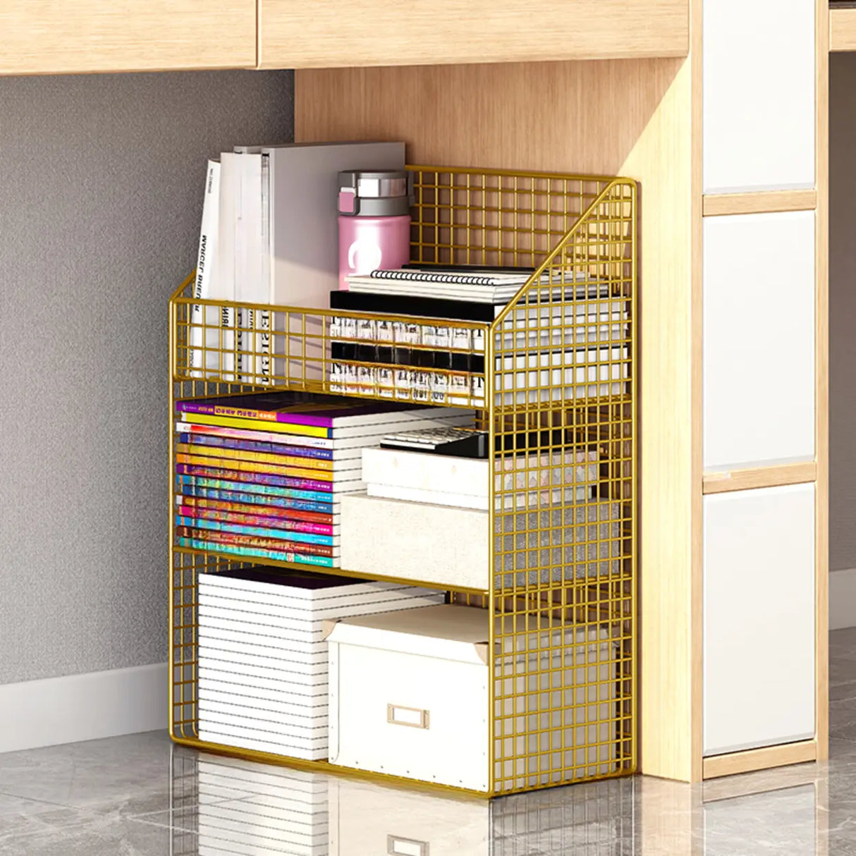 White Metal Storage Mesh Book Cart with Wheels Image - 19