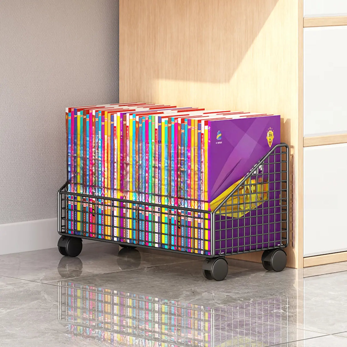 White Metal Storage Mesh Book Cart with Wheels Image - 2