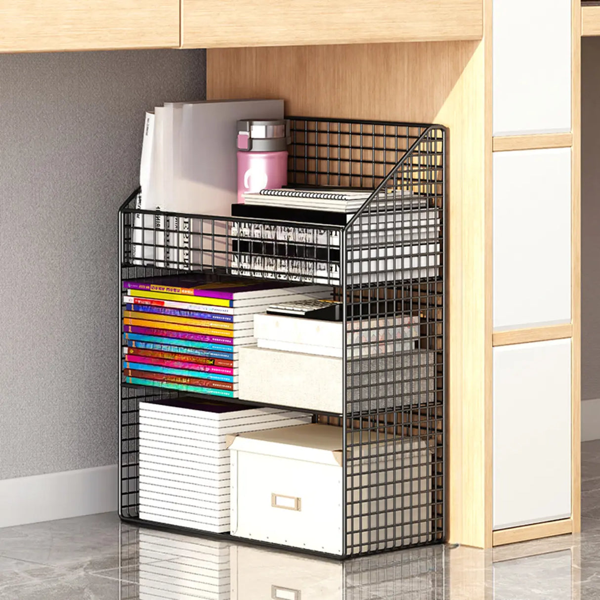 White Metal Storage Mesh Book Cart with Wheels Image - 20