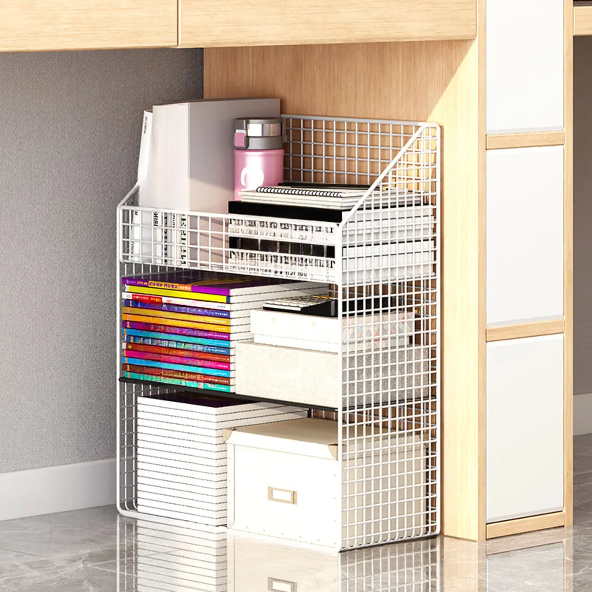 White Metal Storage Mesh Book Cart with Wheels Image - 21