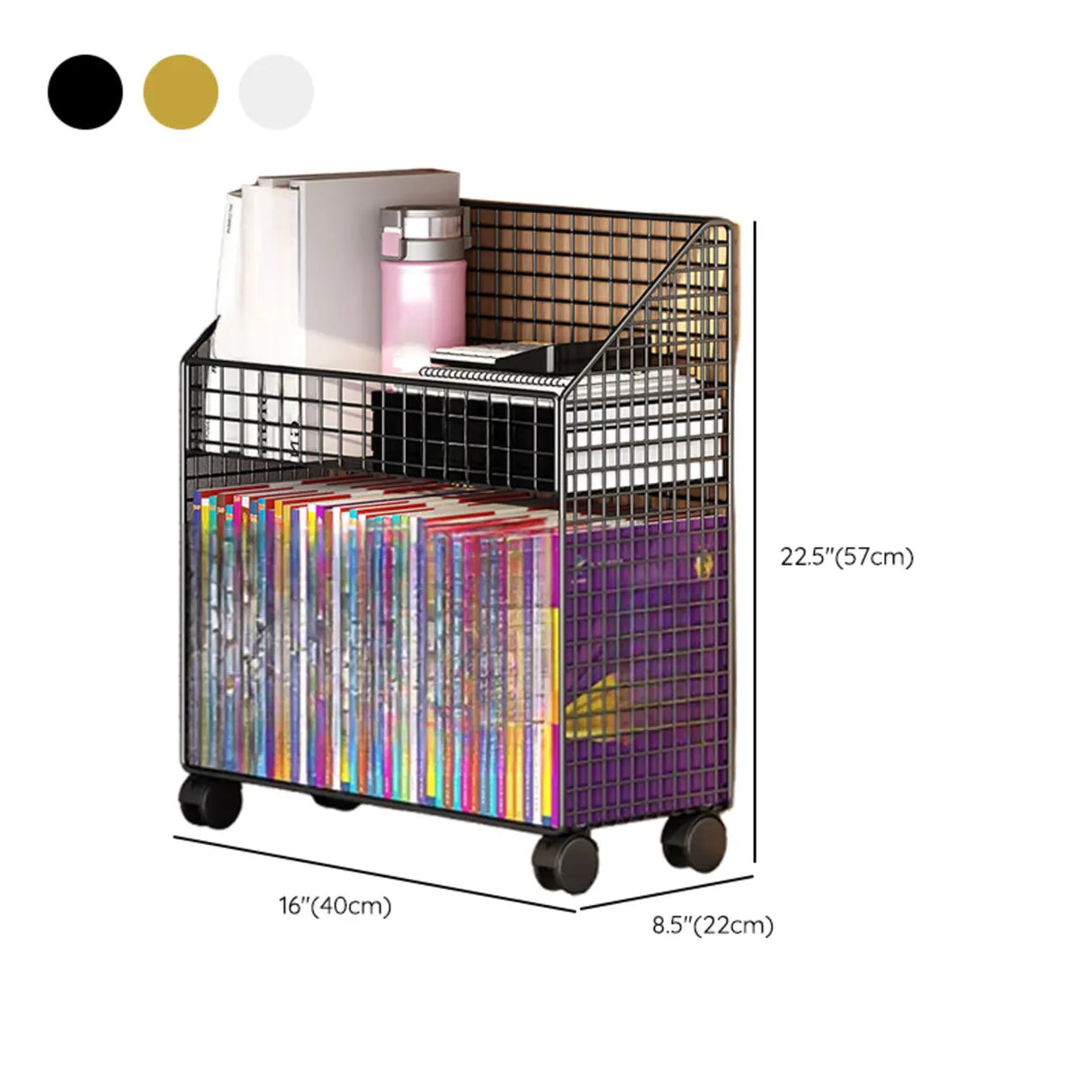 White Metal Storage Mesh Book Cart with Wheels Image - 25