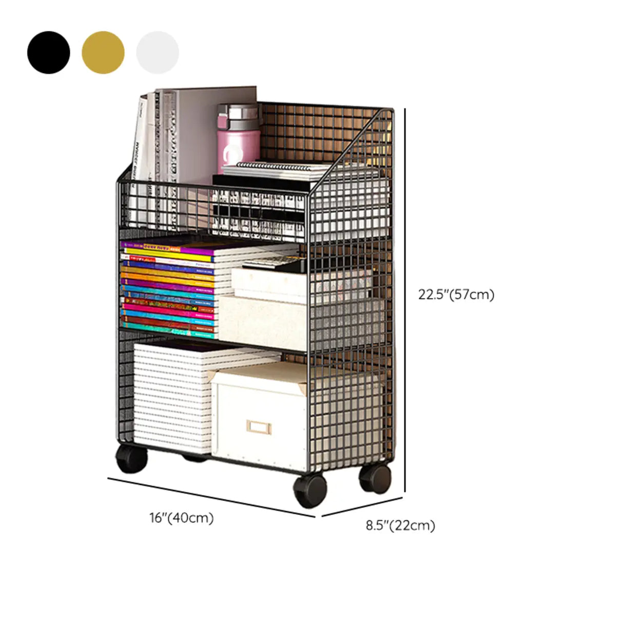 White Metal Storage Mesh Book Cart with Wheels Image - 26