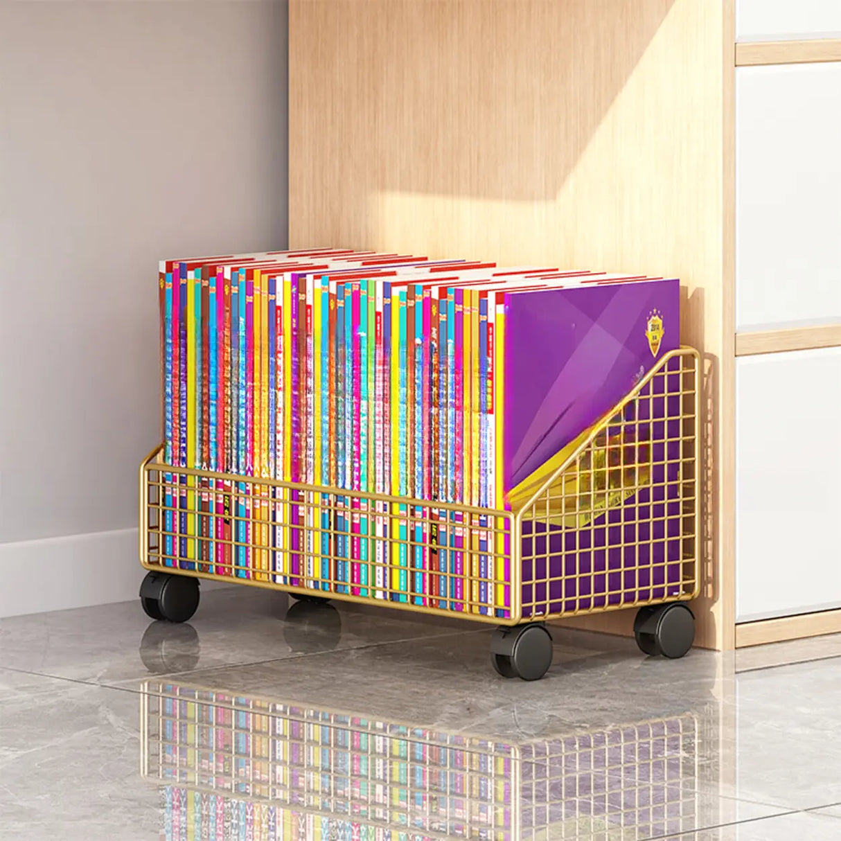 White Metal Storage Mesh Book Cart with Wheels Image - 5