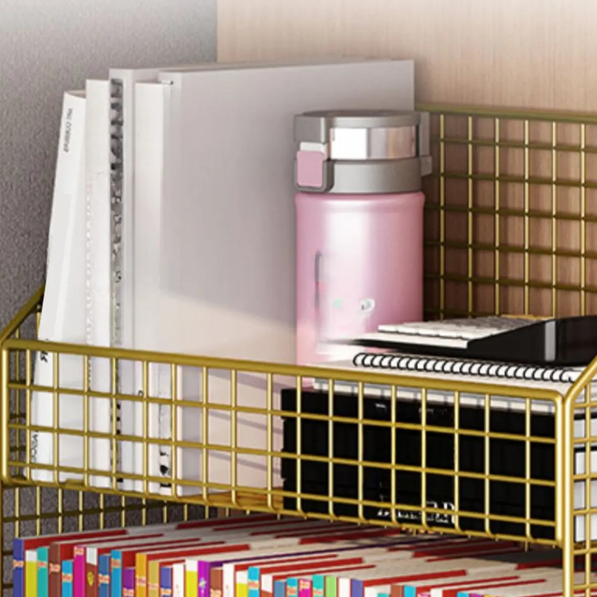 White Metal Storage Mesh Book Cart with Wheels Image - 8