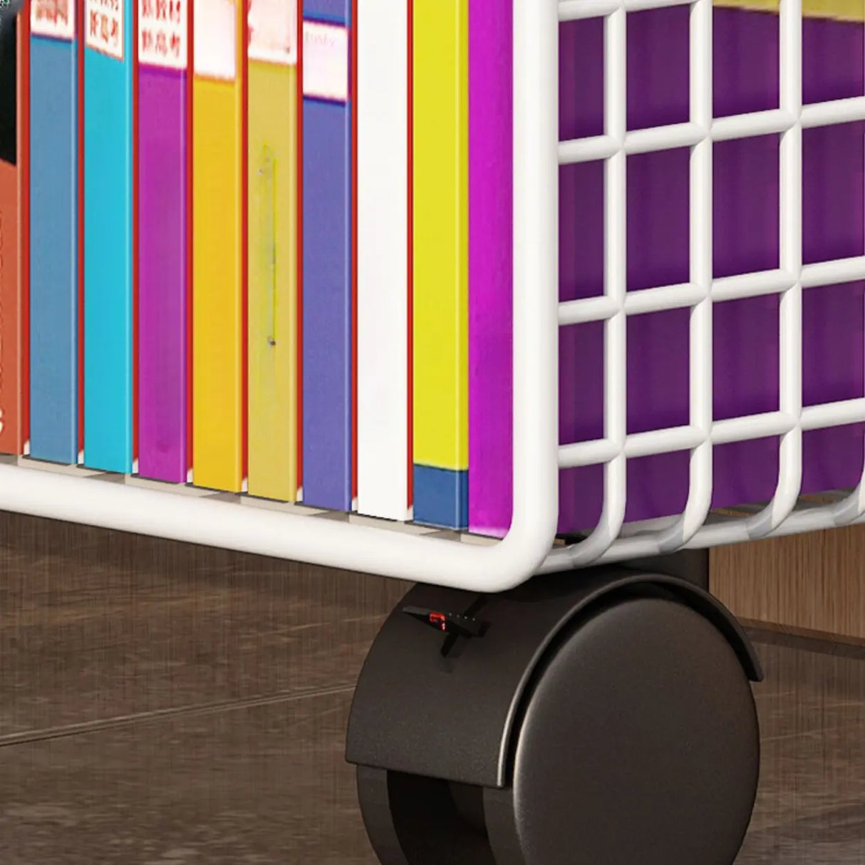 White Metal Storage Mesh Book Cart with Wheels Image - 9