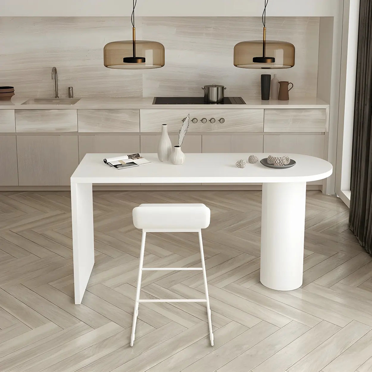 White Minimalist Oval Counter Height Bar Table Image - 1