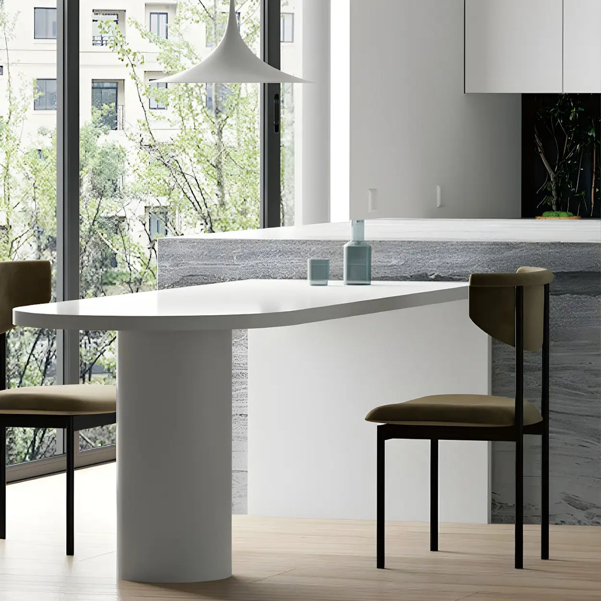 White Minimalist Oval Counter Height Bar Table Image - 14