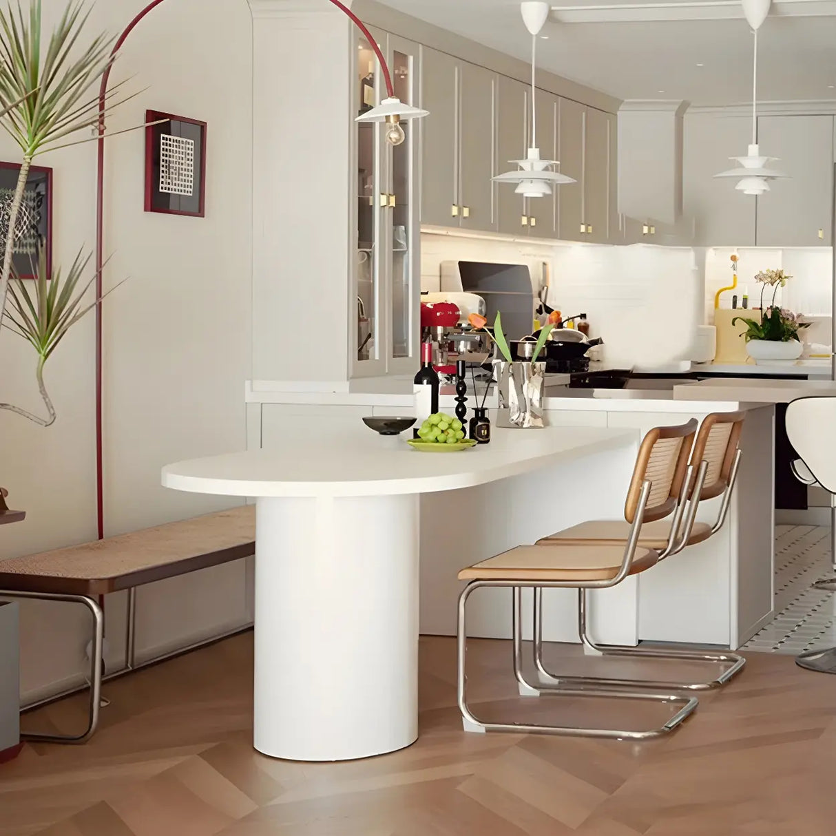 White Minimalist Oval Counter Height Bar Table Image - 15