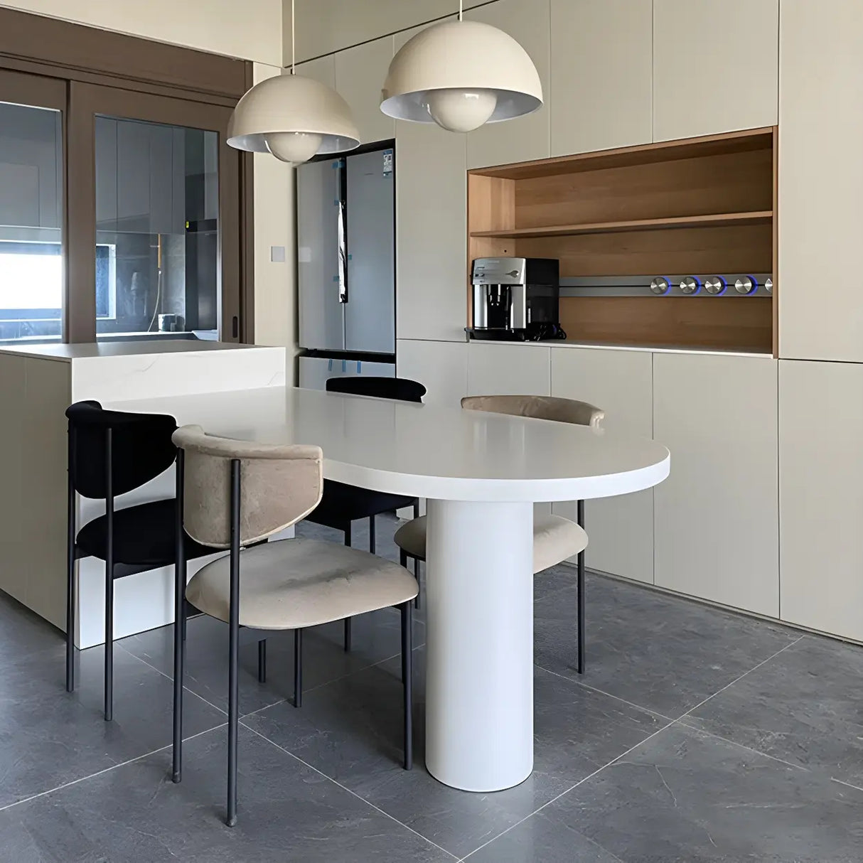 White Minimalist Oval Counter Height Bar Table Image - 17