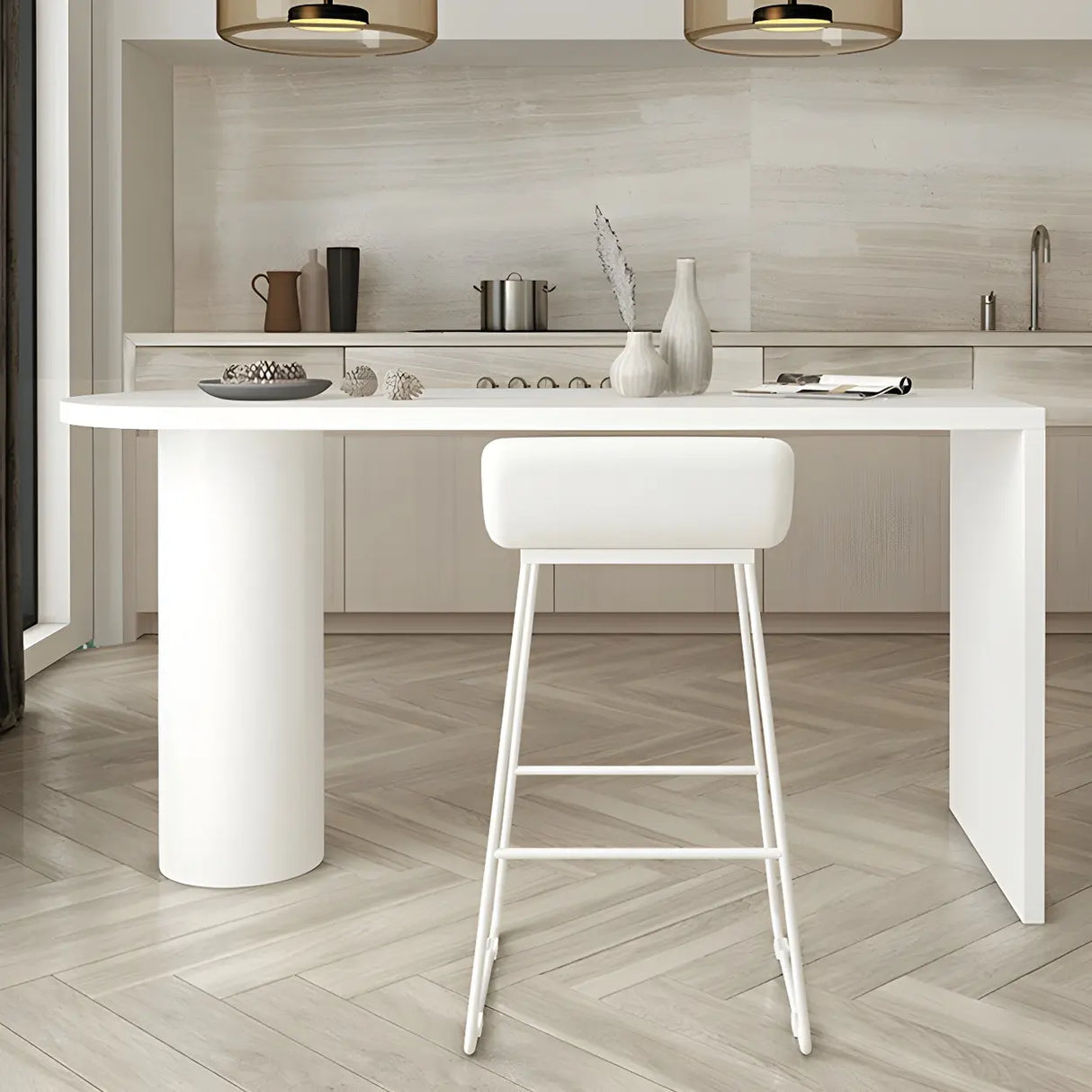 White Minimalist Oval Counter Height Bar Table Image - 18