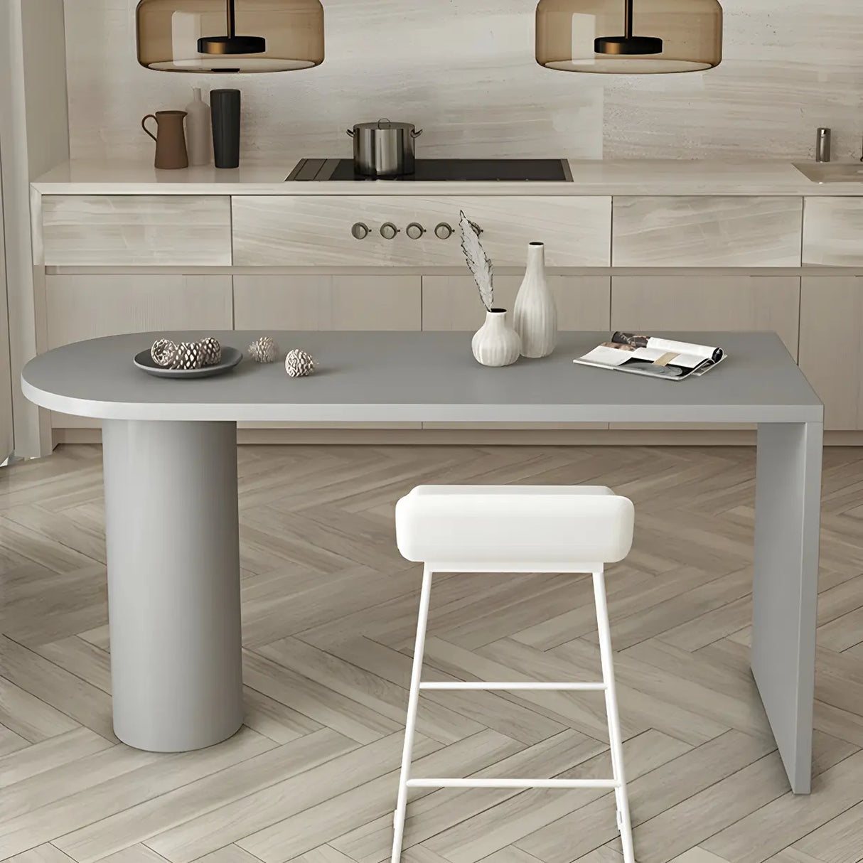 White Minimalist Oval Counter Height Bar Table Image - 19