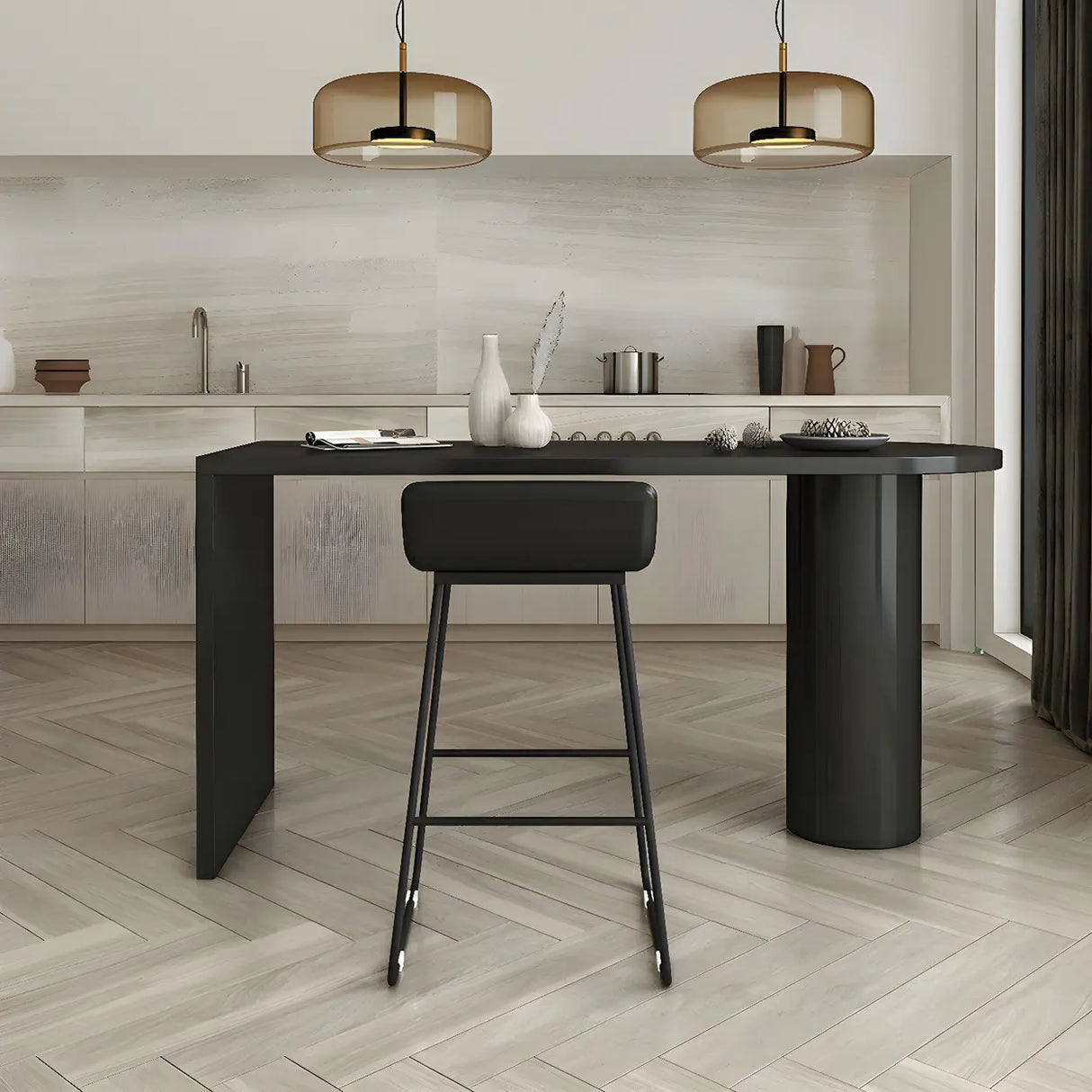 White Minimalist Oval Counter Height Bar Table Image - 2