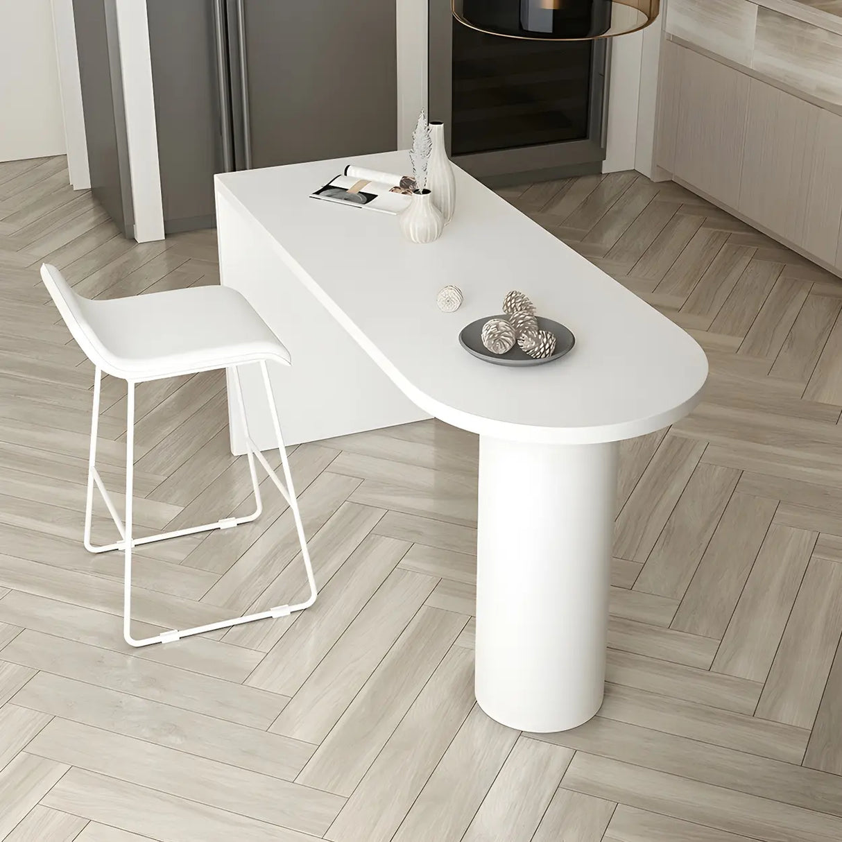 White Minimalist Oval Counter Height Bar Table Image - 20