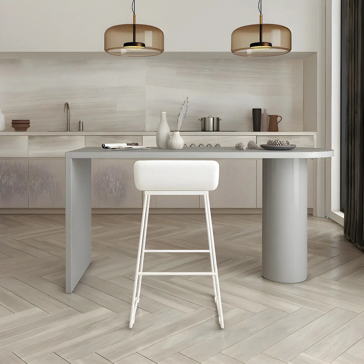 White Minimalist Oval Counter Height Bar Table Image - 3