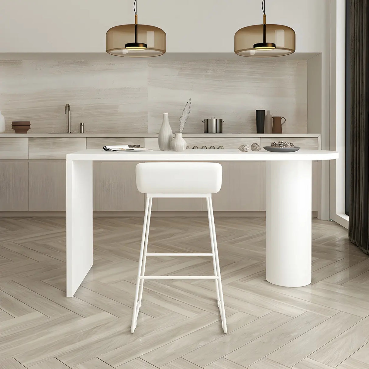 White Minimalist Oval Counter Height Bar Table Image - 4