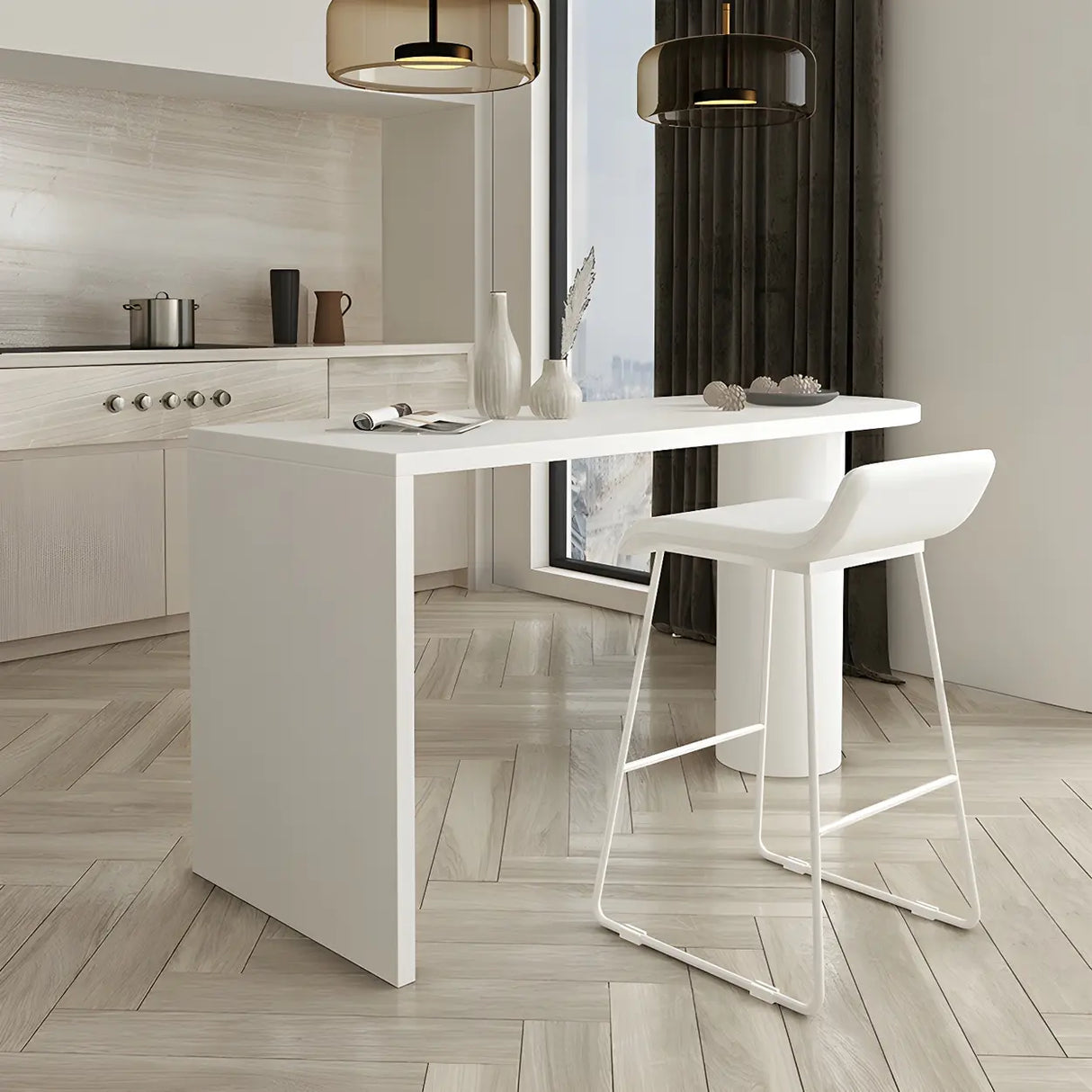 White Minimalist Oval Counter Height Bar Table Image - 5