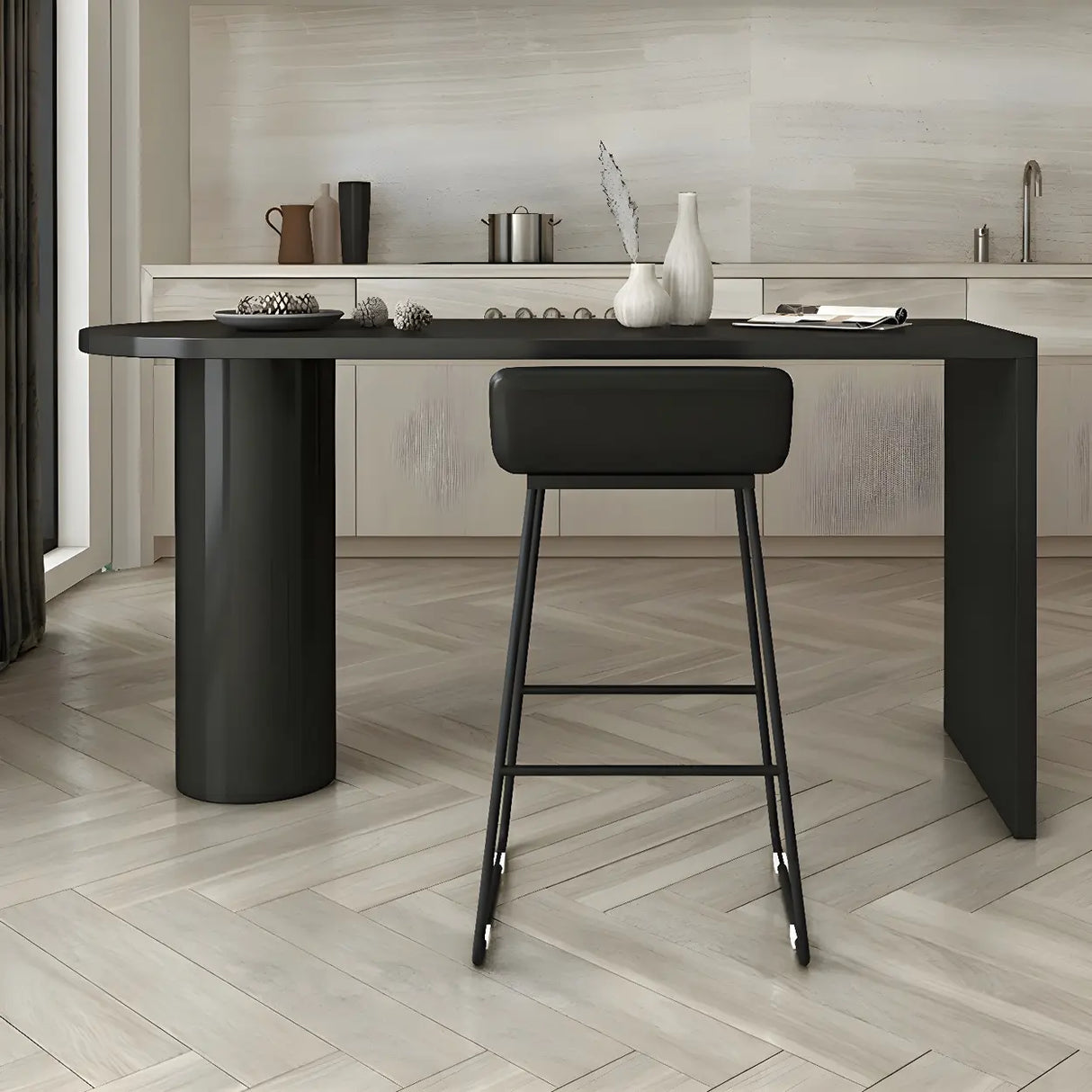 White Minimalist Oval Counter Height Bar Table Image - 6