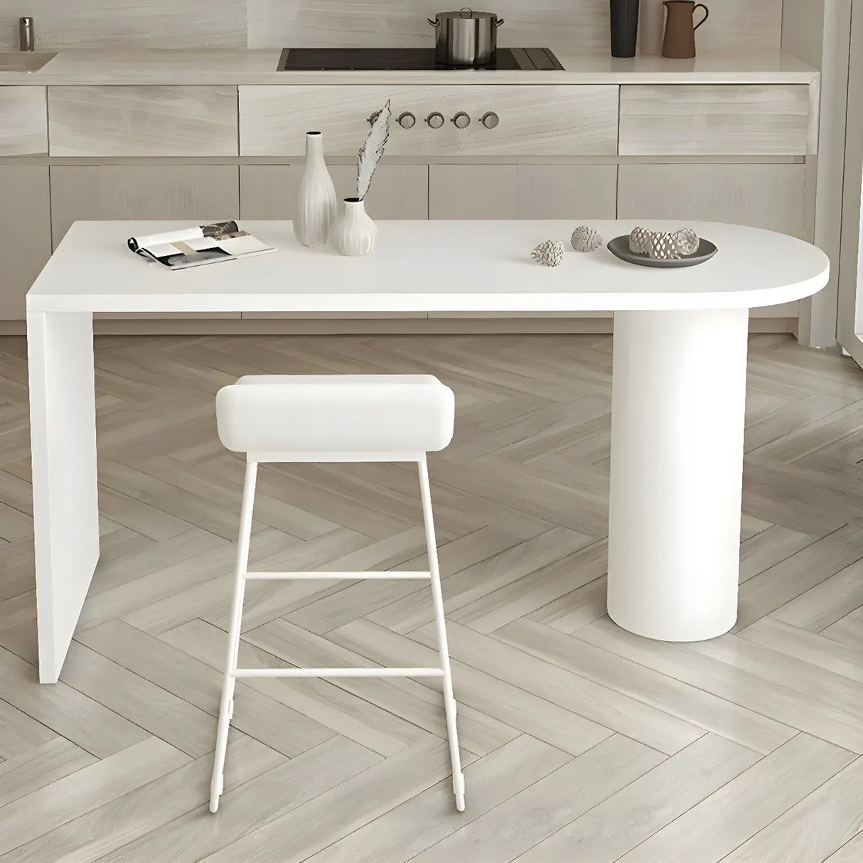 White Minimalist Oval Counter Height Bar Table Image - 7