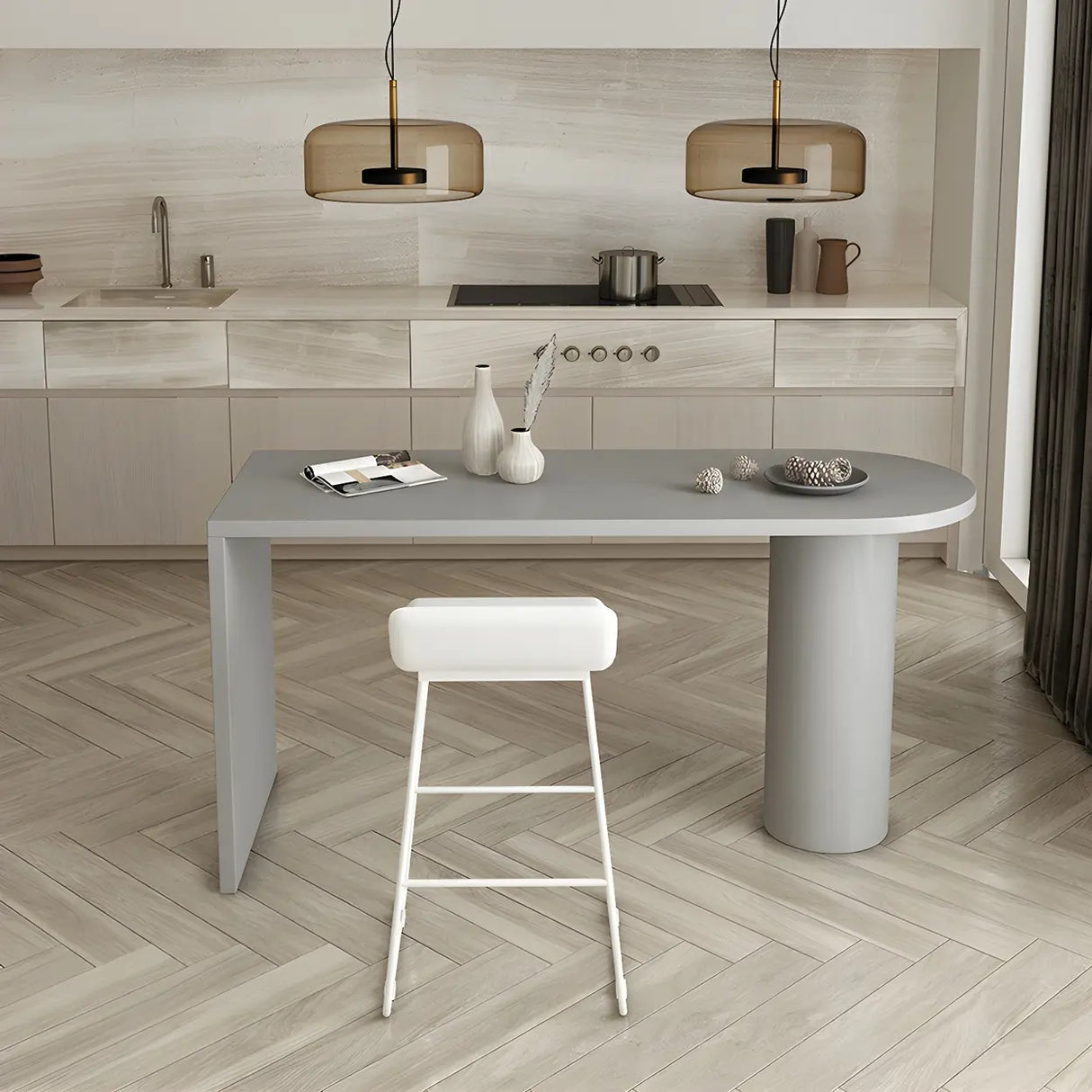 White Minimalist Oval Counter Height Bar Table Image - 8