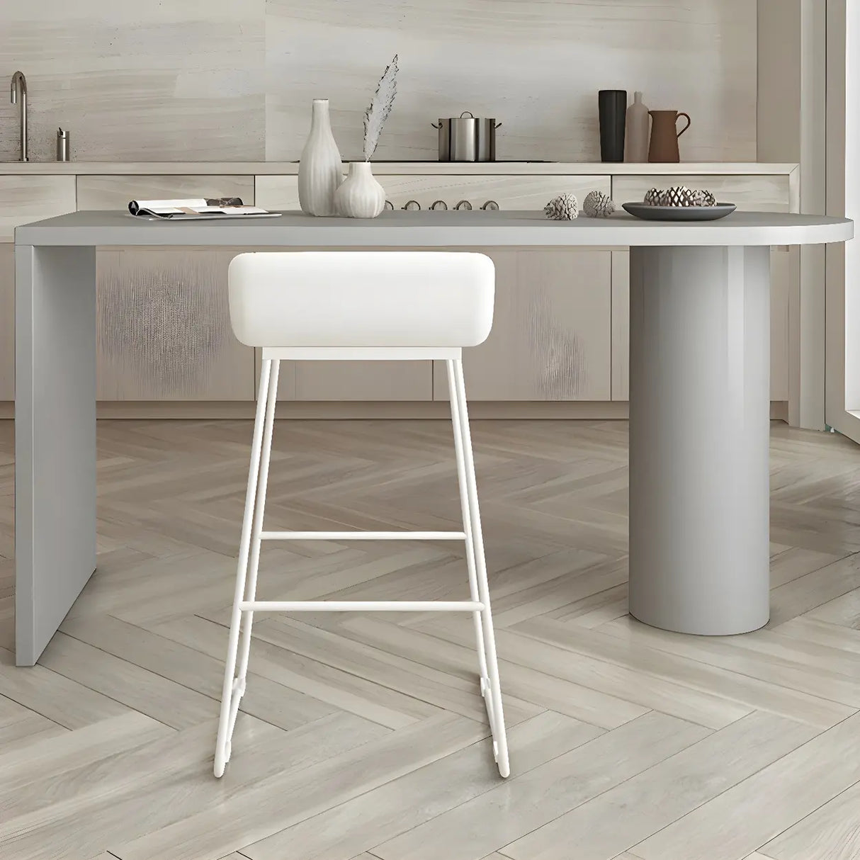 White Minimalist Oval Counter Height Bar Table Image - 9