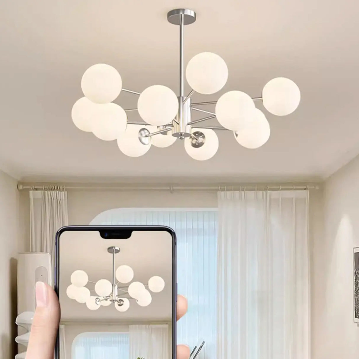 White Modern Chandeliers Tiered Branch Glass Globe Bedroom Image - 22