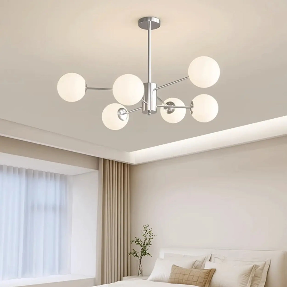 White Modern Chandeliers Tiered Branch Glass Globe Bedroom Image - 24