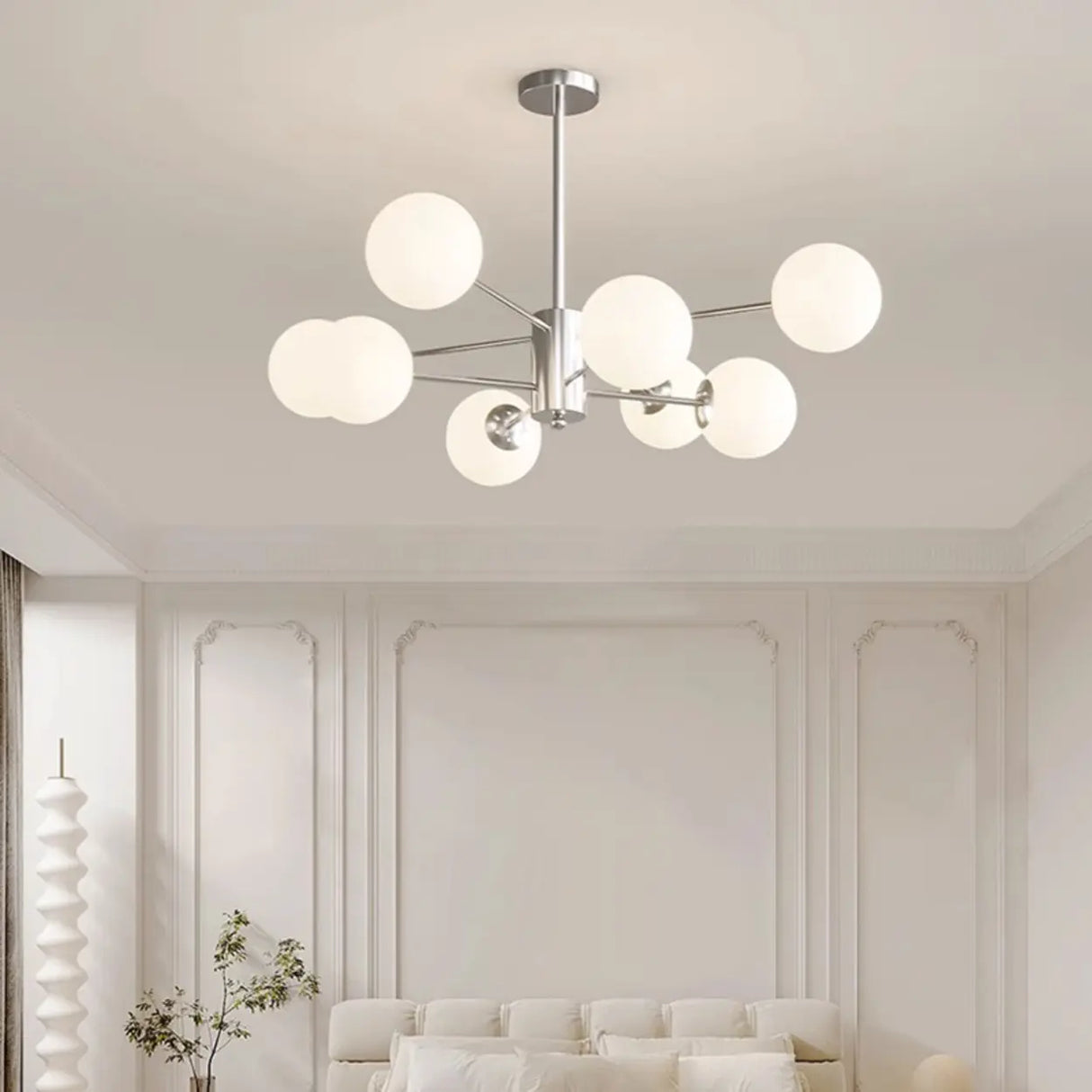 White Modern Chandeliers Tiered Branch Glass Globe Bedroom Image - 26