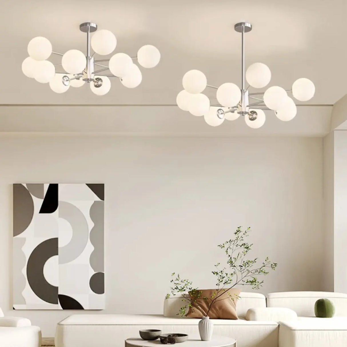 White Modern Chandeliers Tiered Branch Glass Globe Bedroom Image - 27