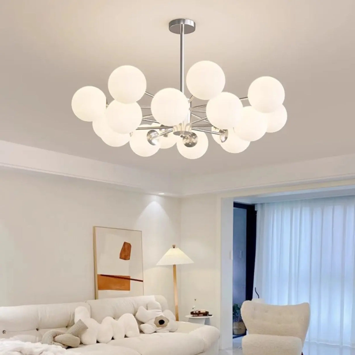 White Modern Chandeliers Tiered Branch Glass Globe Bedroom Image - 4