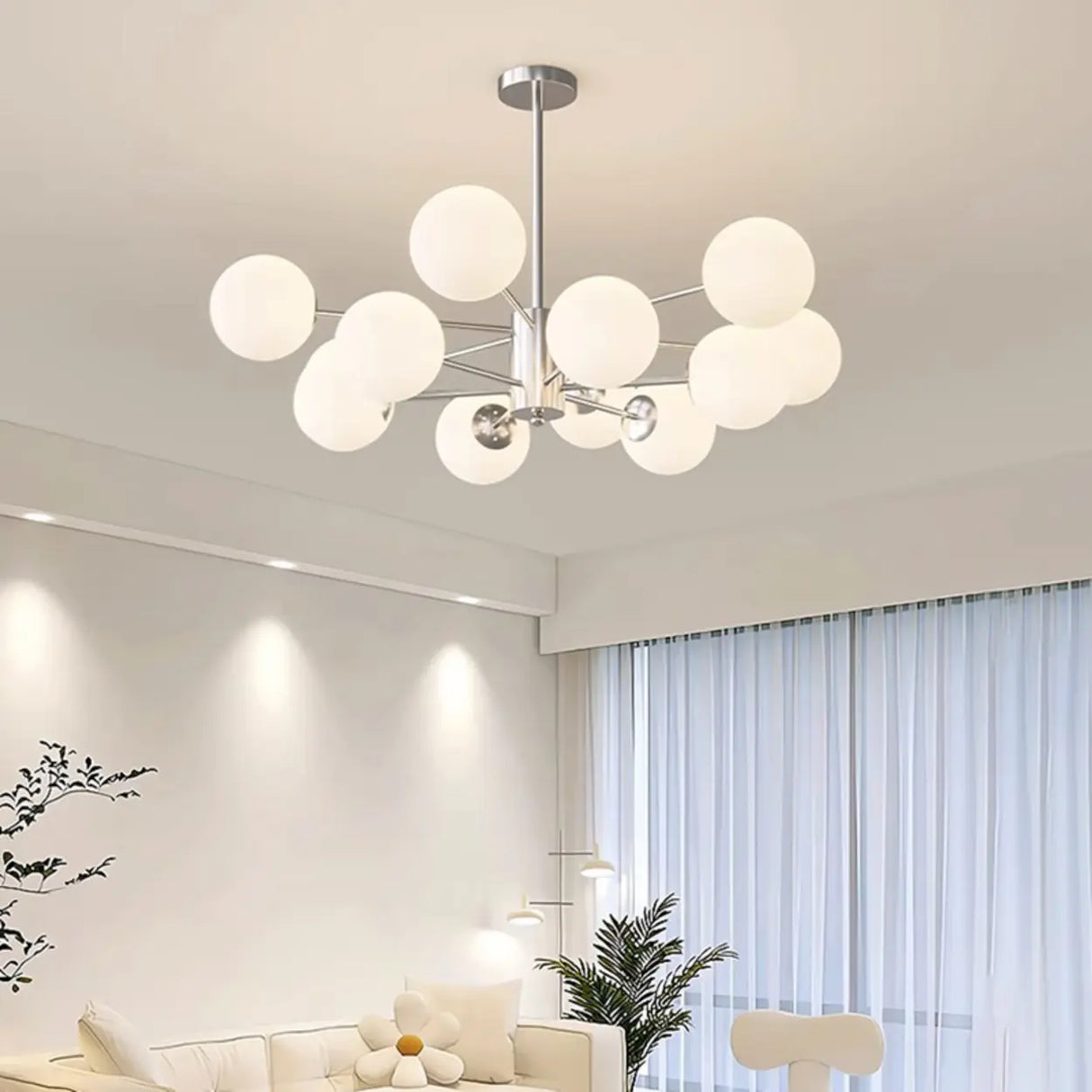 White Modern Chandeliers Tiered Branch Glass Globe Bedroom Image - 5