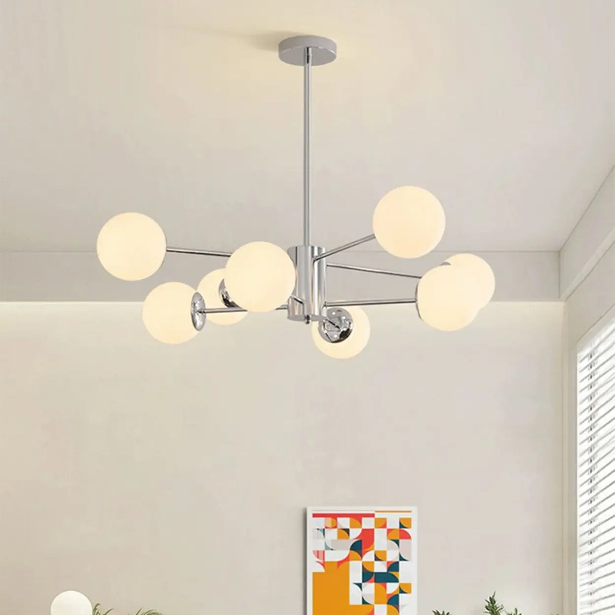 White Modern Chandeliers Tiered Branch Glass Globe Bedroom Image - 7