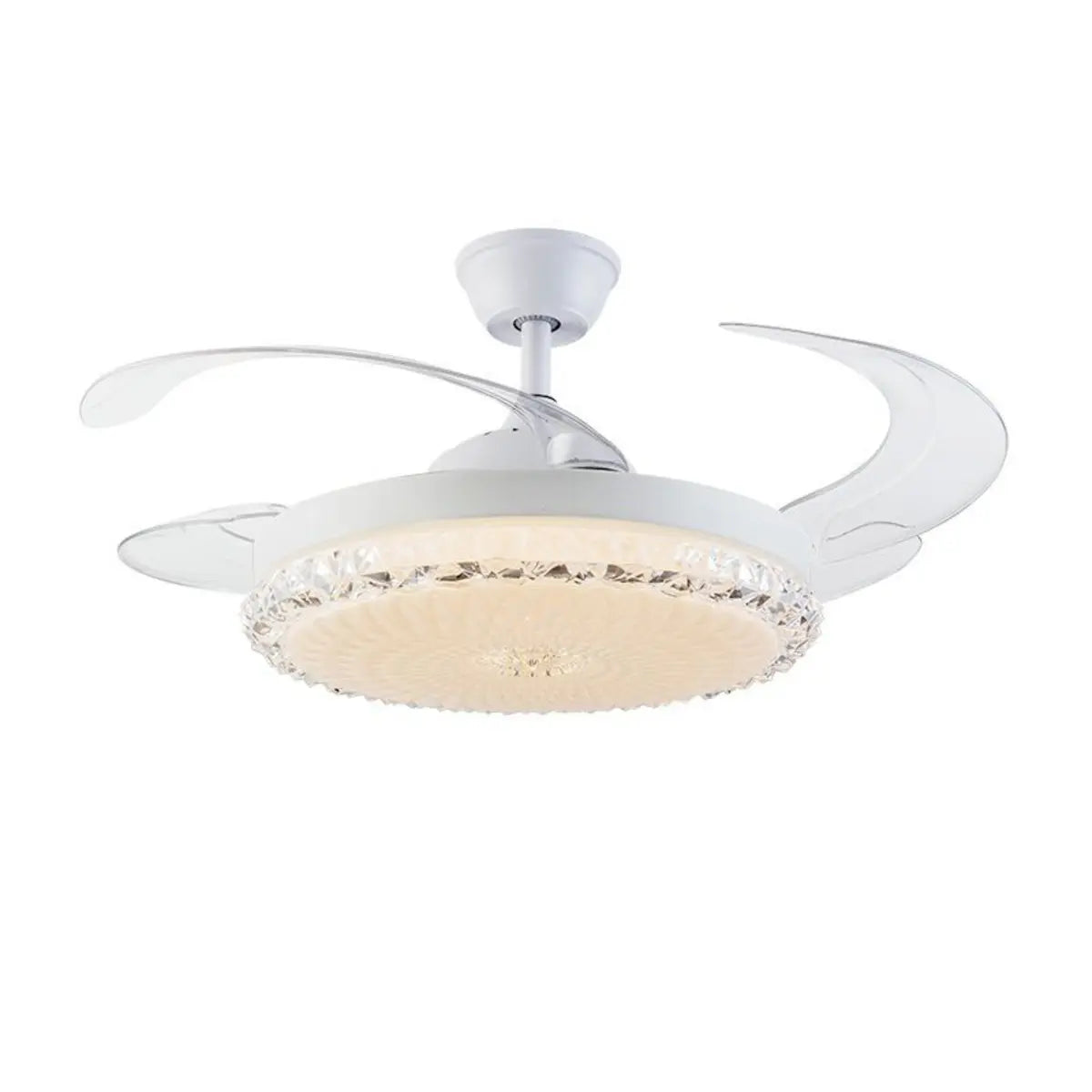 White Modern Minimalist Round 4-Blade Ceiling Fan Light Image - 2