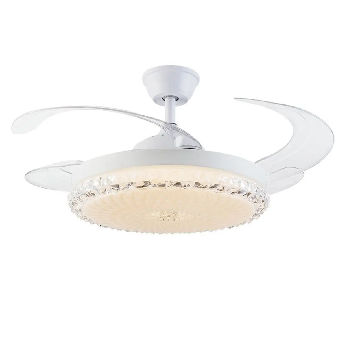 White Modern Minimalist Round 4-Blade Ceiling Fan Light Image - 3
