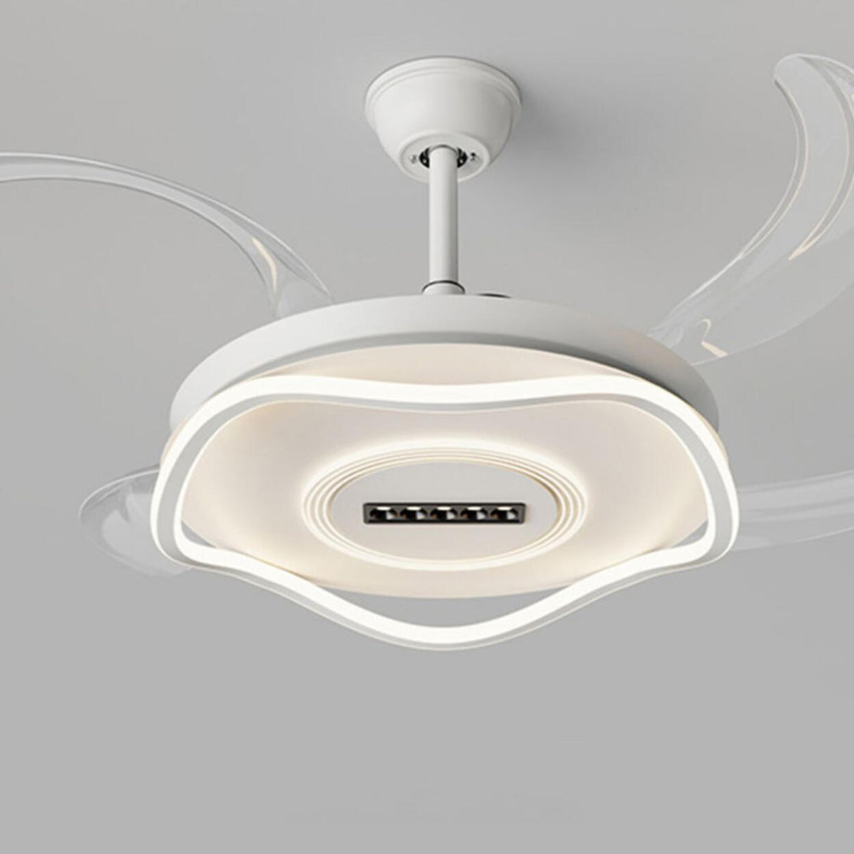White Modern Retractable Blade Ceiling Fan with Light Image - 11
