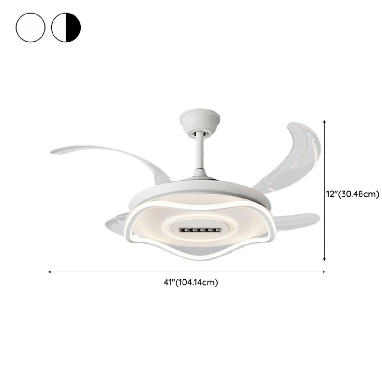 White Modern Retractable Blade Ceiling Fan with Light