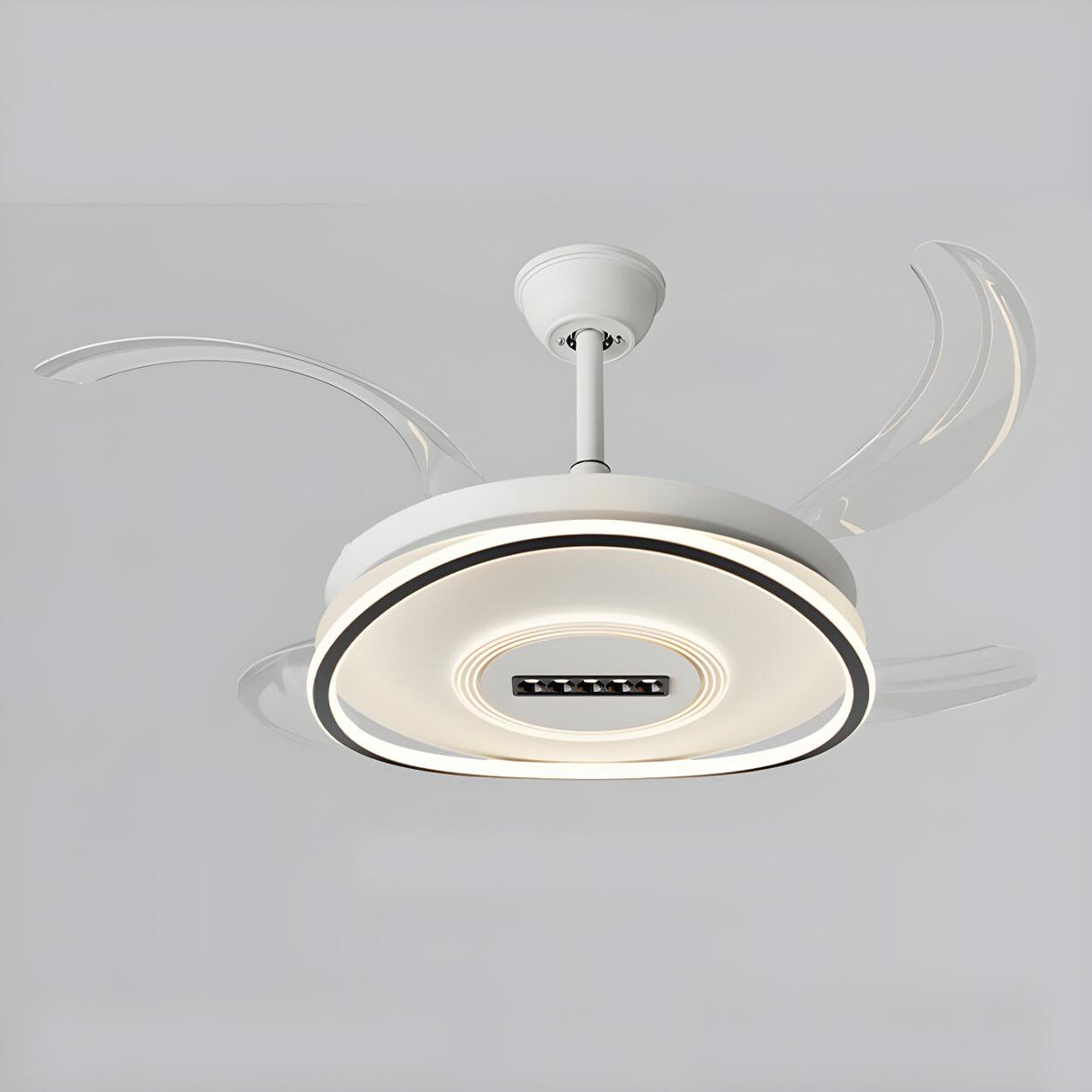 White Modern Retractable Blade Ceiling Fan with Light Image - 8