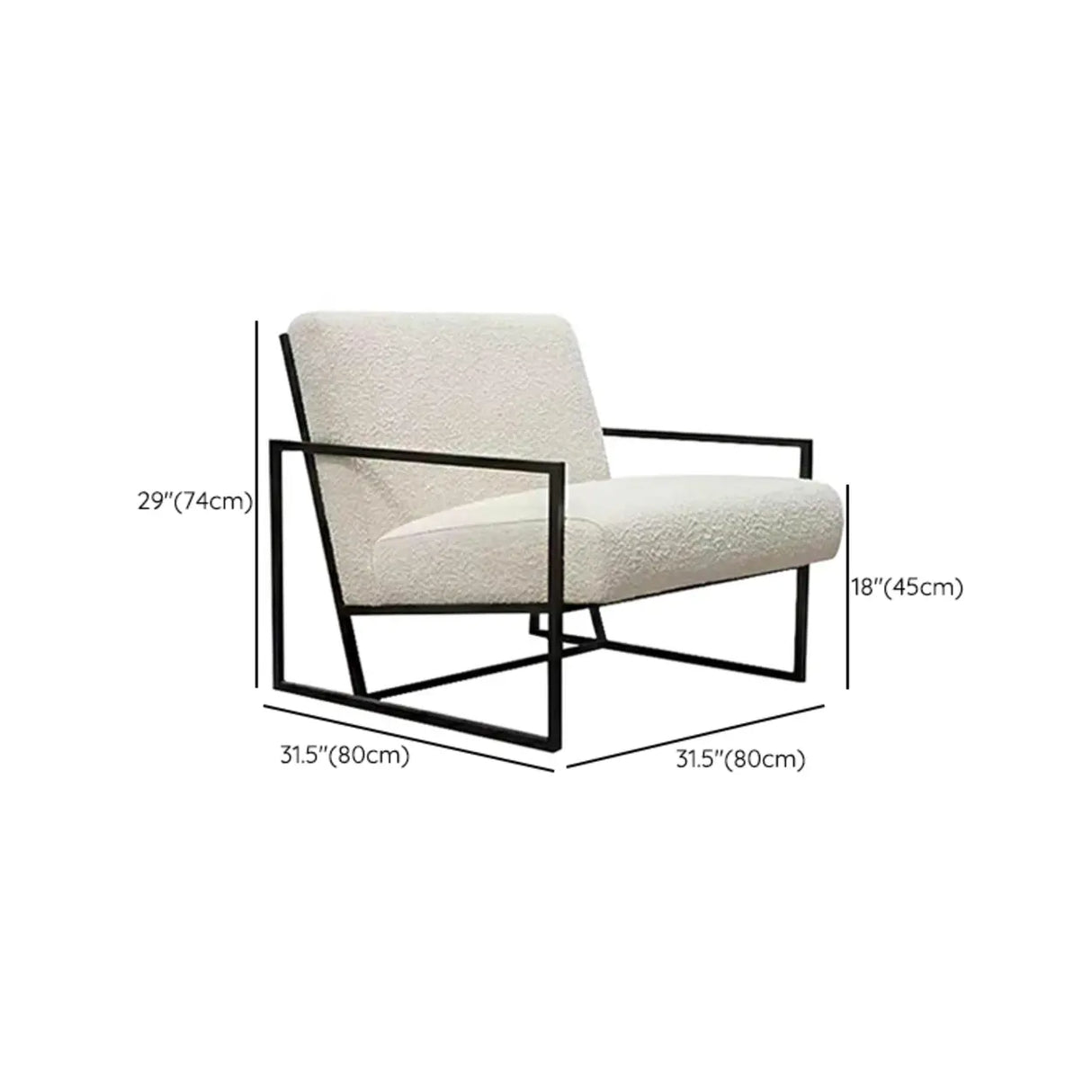 White Mohair Fixed Back Metal Square Arm Sled Arm Chair
