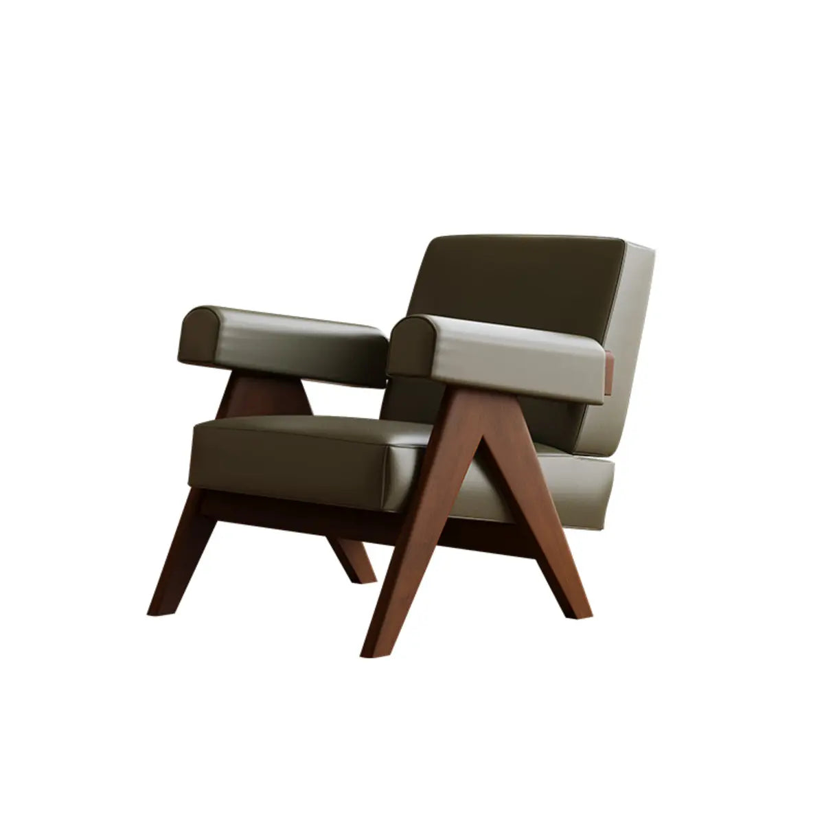 White Mohair Fixed Back Oak Wood Frame Arm Chair Image - 7