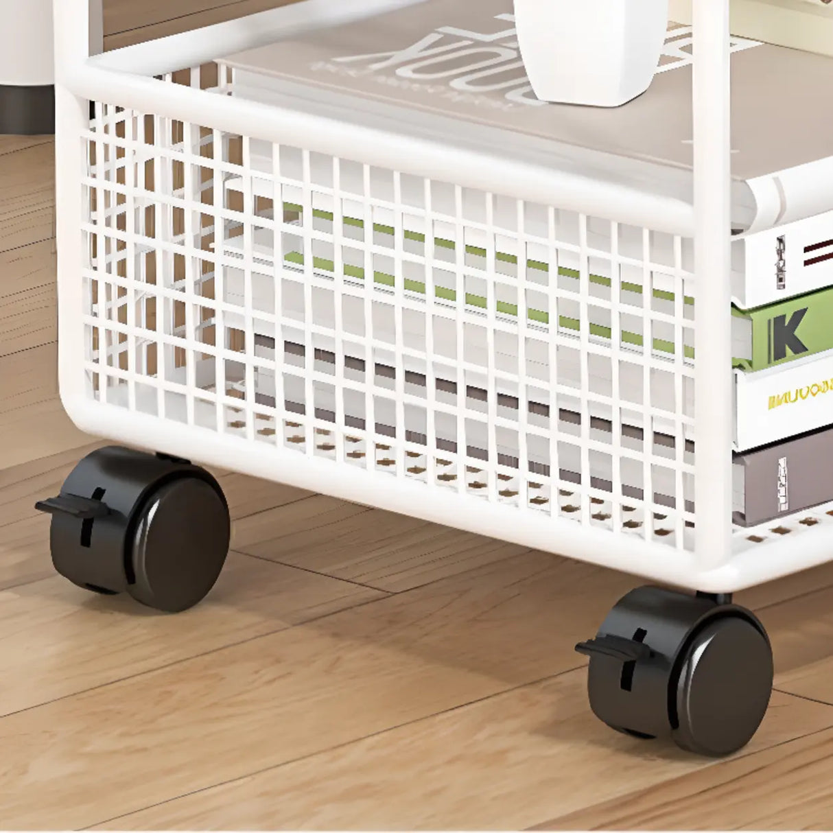 White Movable Metal Frame Utility Cart with Shelves Image - 10