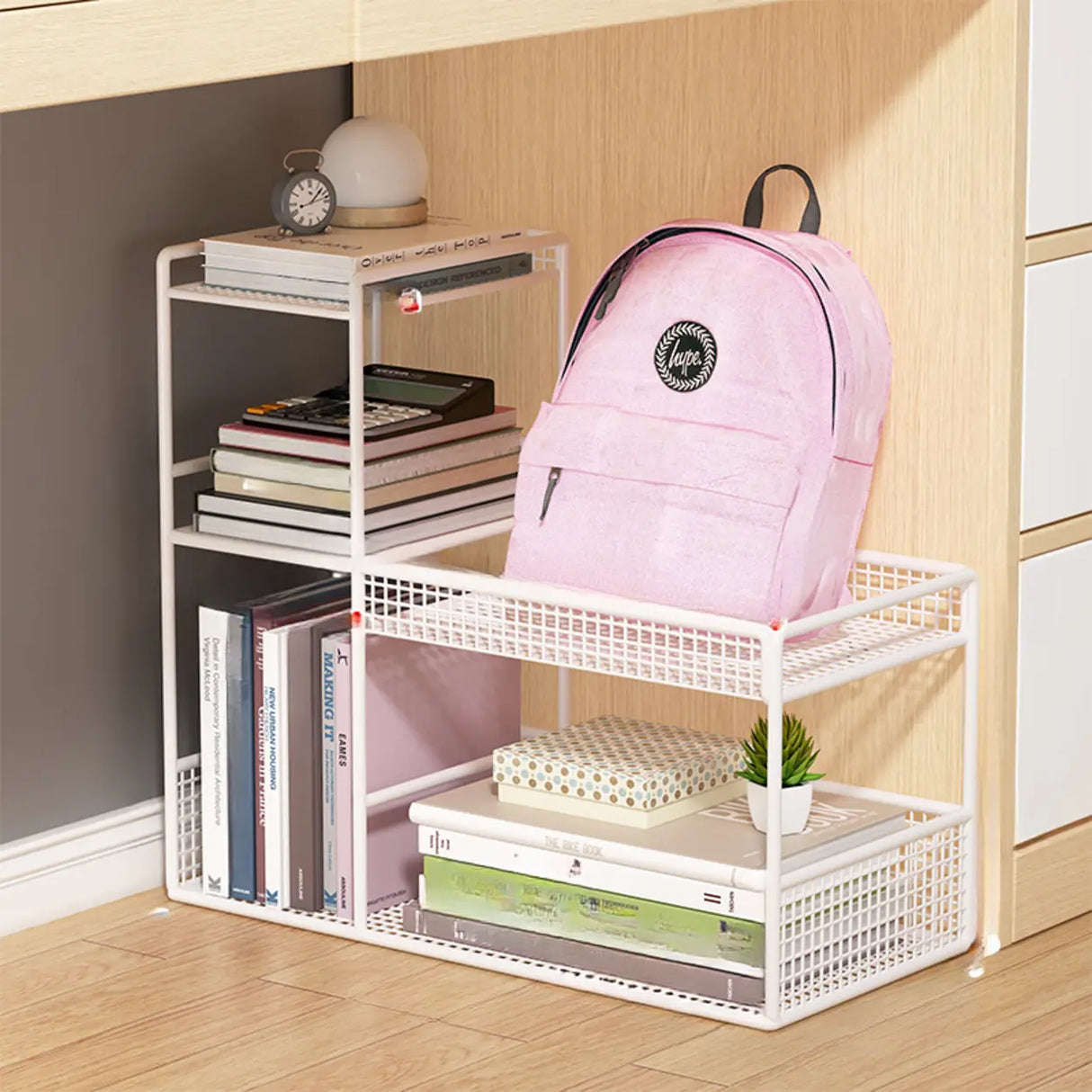 White Movable Metal Frame Utility Cart with Shelves Image - 13