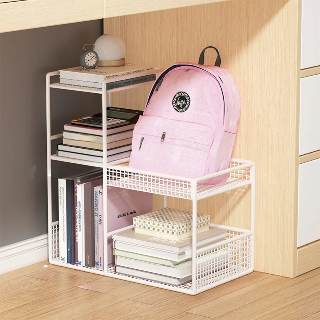 White Movable Metal Frame Utility Cart with Shelves Image - 14