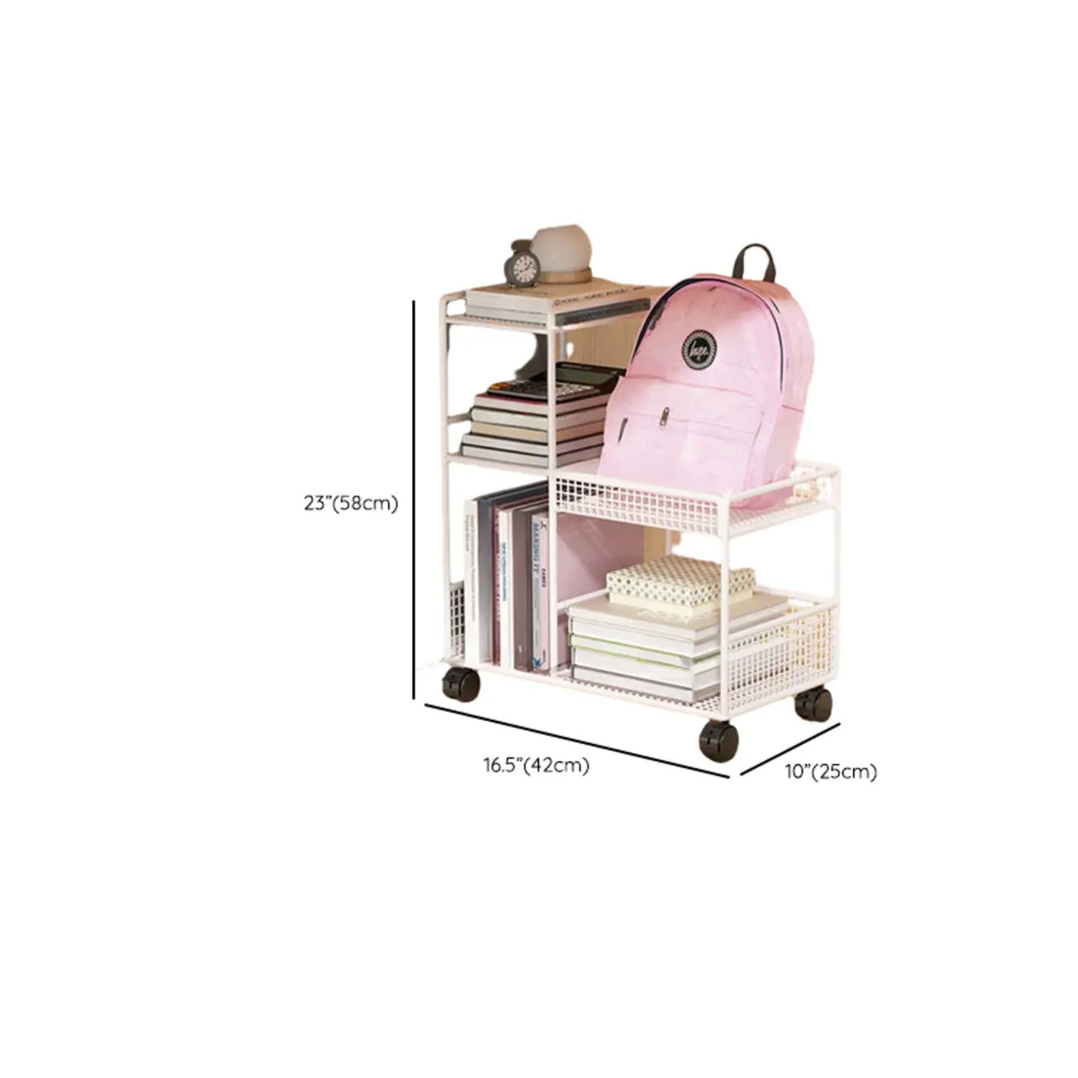 White Movable Metal Frame Utility Cart with Shelves Image - 19